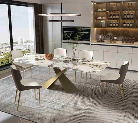 Bright Rock Board Küçük Daire Yemek Masası Sandalye Takımları Nordic Modern Işık Lüks Bronz Yemek Odası Takımı