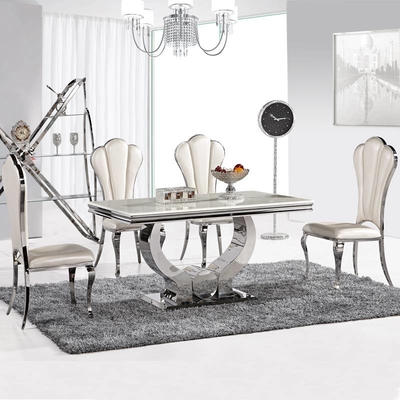 Paslanmaz Çelik Çerçeve Ağır Metal Ayaklı Yemek Masası 115KGS OEM L200xW100xH75cm