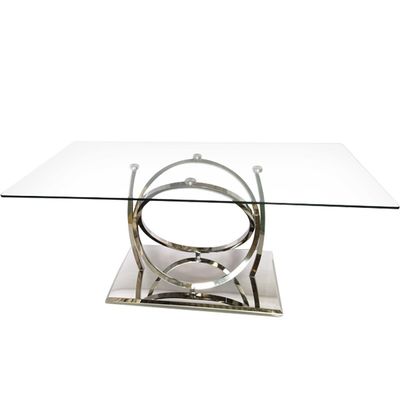 İyi bir fiyat. Yemek Odası İçin Şeffaf Camlı Lüks Gümüş Metal Yemek Masası çevrimiçi