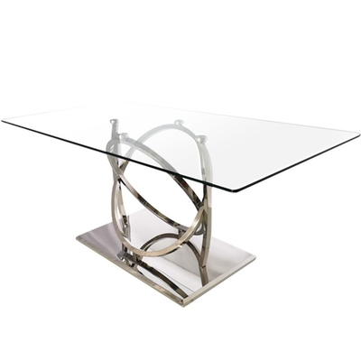 Yemek Odası İçin Şeffaf Camlı Lüks Gümüş Metal Yemek Masası