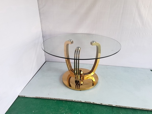 Minimalist Gold Paslanmaz Çelik Ayaklı Cam Tablalı Yemek Masası