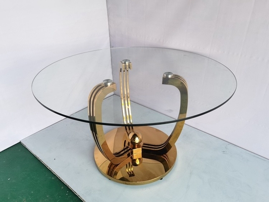 Minimalist Gold Paslanmaz Çelik Ayaklı Cam Tablalı Yemek Masası