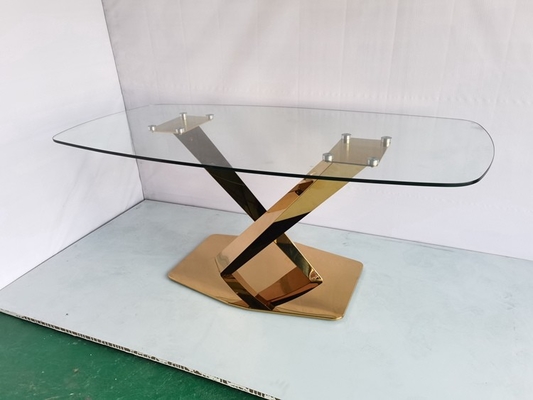 Düğün ithalat altın metal taban cam ayna üst yemek masası kristal ile