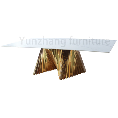 Mermer Masa Üstü ile Altın Düzensiz Lüks Modern Yemek Masaları Metal Taban