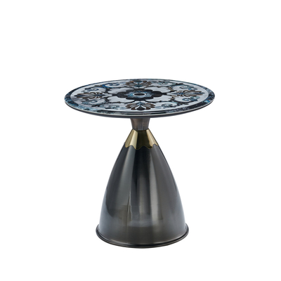 Modern ışık lüks yuvarlak oturma odası siyah mermer görünüm cam üst metal taban köşeli masalar yan masa