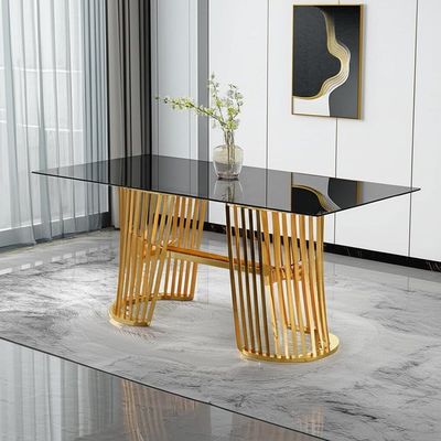 Cam Masa Üstü Altın Çelik Yemek Masası ile Modern Otel Mobilyaları