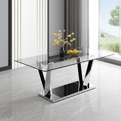 6 Kişilik Temperli Cam Çelik Ayaklı 8 Kişilik Lüks Modern Yemek Masaları