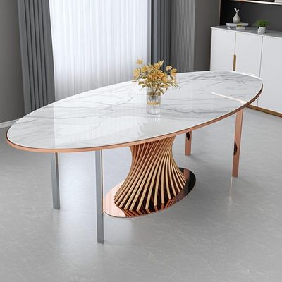 Gümüş Gül Altın Renginde Mermer Cilalı Lüks Modern Yemek Masaları