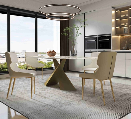 Bright Rock Board Küçük Daire Yemek Masası Sandalye Takımları Nordic Modern Işık Lüks Bronz Yemek Odası Takımı