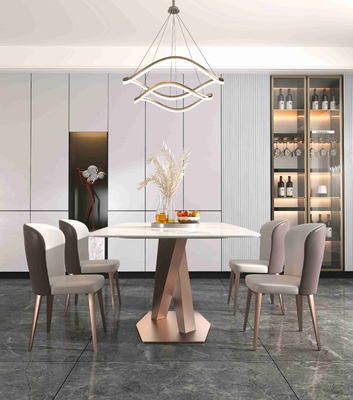 Düz X Bazlı Lüks Modern Yemek Masaları 6 8 Kişilik Mermer Üst Paslanmaz Çelik Çerçeve