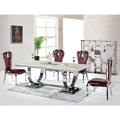 Silver 150X90X75 Lüks Konfor Yemek Masası 6 Kişilik Temperli Cam Üst