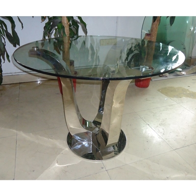 Antik Glam Gümüş Lüks Modern Yemek Masaları D150XH75 Cam Üst Yemek Masası