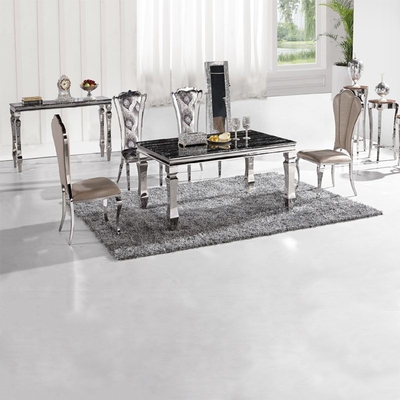 Mermer Lüks Modern Yemek Masaları Prizmatik Masa Ayağı 8 Kişilik Ev Mobilyaları Gümüş