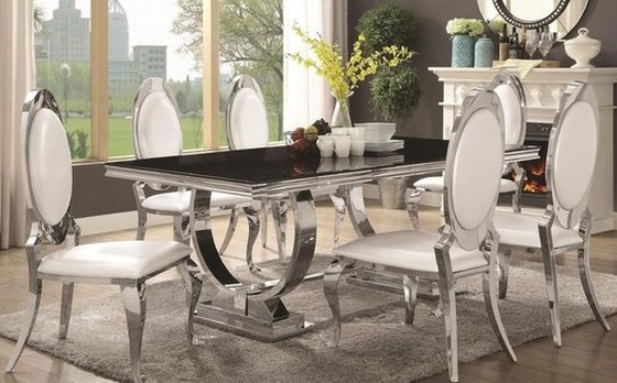 Silver 150X90X75 Lüks Konfor Yemek Masası 6 Kişilik Temperli Cam Üst