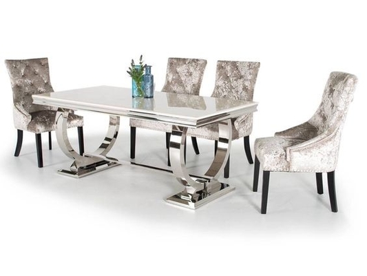 Silver 150X90X75 Lüks Konfor Yemek Masası 6 Kişilik Temperli Cam Üst
