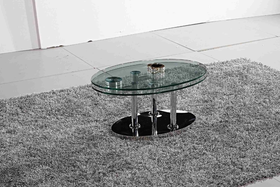 Katlanır Modern Cam Oval Yemek Masası Temperli Cam Paslanmaz Çelik Çerçeve L200xW100xH75cm