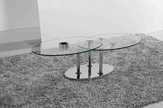 Katlanır Modern Cam Oval Yemek Masası Temperli Cam Paslanmaz Çelik Çerçeve L200xW100xH75cm