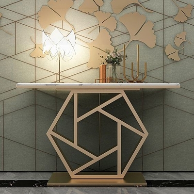 Beyaz Dikdörtgen Şık Çay Masası Lüks Altın Ok Konsolu 150X45X80