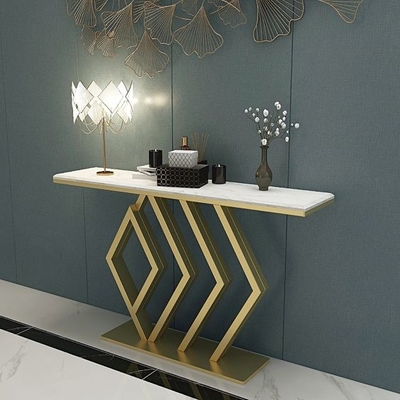 Beyaz Dikdörtgen Şık Çay Masası Lüks Altın Ok Konsolu 150X45X80