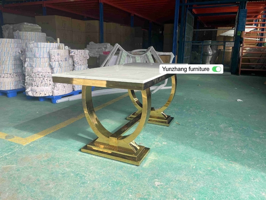 Silver Gold Paslanmaz Ayaklı Yemek Masası Takımı 6'lı Mermer Tablalı