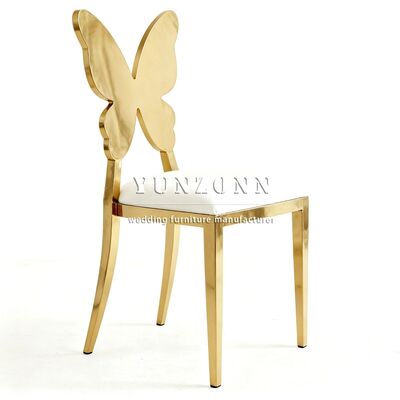 İyi fiyat Profesyonel Üretim Paslanmaz Çelik Kelebek Sırt Rahat Yemek Sandalyesi Altın Sırt Yastığı Düğün ve Etkinlik Sandalyeleri çevrimiçi