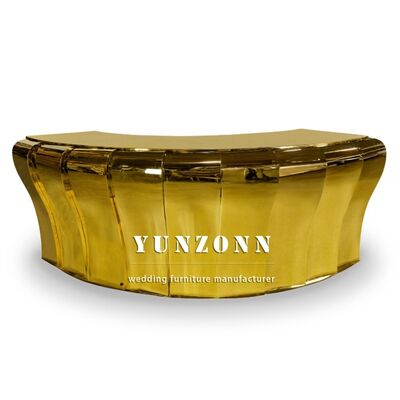 Kalite Modern Tasarım En Son Model Yuvarlak Dönümlü Altın Görüntülü Bakış Paslanmaz Çelik Resepsiyon Bar Masaları fabrika