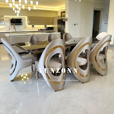 İyi fiyat Lüks Altın Yemek Sandalyesi İskandinav İtalyan Tarzı Modern Hafif Lüks Paslanmaz Çelik Bacak Velvet / Deri Villa için Yemek Sandalyesi çevrimiçi