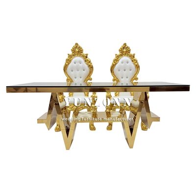 İyi fiyat Toptan Satıcı Çöpçatanlık Mobilya Masası Modern Lüks Altın Paslanmaz Çelik Cam Yemek Masası 6 Sandalye Setleri çevrimiçi