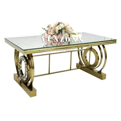 İyi fiyat Ziyafet Masası Paslanmaz Çelik Çerçeve Kristal Dekorasyon Düğünler Oteller Etkinlikler Ayna Cam Masaüstü Masa Otel Mobilyaları çevrimiçi