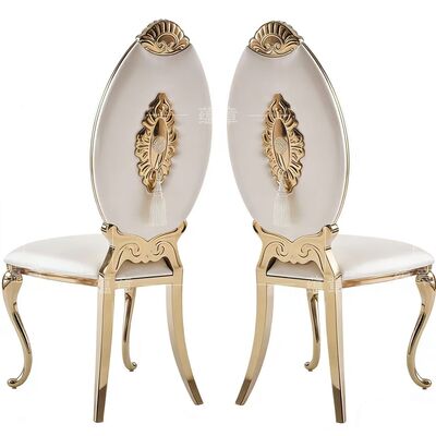 İyi fiyat Mobilya Fabrikası Doğrudan Satış Paslanmaz Çelik Altın Kaplama Klasik Tarzı Yüksek Sırtlı Sandalyeler Düğün ve Ziyafetler İçin Uygun çevrimiçi