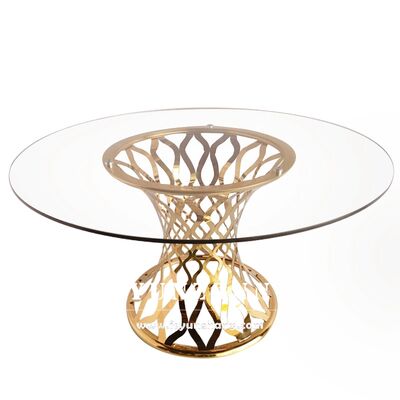 İyi fiyat Lüks Otel Mobilyaları Yuvarlak Daire Ayna Cam Paslanmaz Çelik Modern Yemek Masaları Seti çevrimiçi