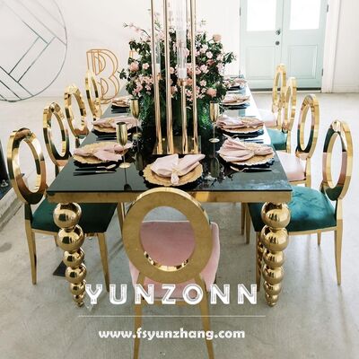 İyi fiyat Modern Lüks Dörtgen Düğün ve Yemek Masası Paslanmaz Çelik Top Bacaklar Oteller ve Salonlar için çevrimiçi