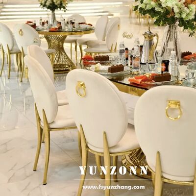 İyi fiyat Balo Salon Yuvarlak Sırt Kadife Altın Paslanmaz Çelik Restoran Düğün Etkinlik Sandalyesi çevrimiçi