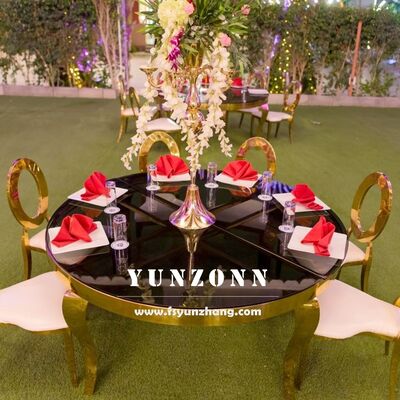 İyi fiyat Lüks Modern Paslanmaz Çelik Yemek Masası Açık Evlilik Otel Parti Banket Yuvarlak Tasarım çevrimiçi