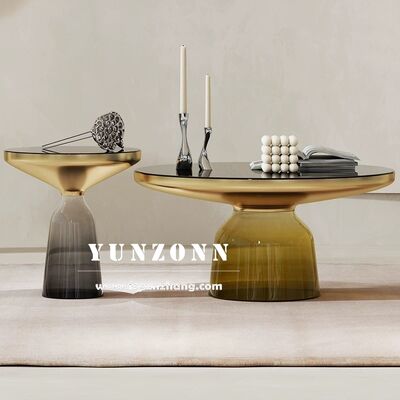 İyi fiyat Nordic Lüks Basit Tasarım Yuvarlak Cam Yan Masası Ev ve Otel için Modern Otel Mobilyaları Yemek ve Düğünler çevrimiçi