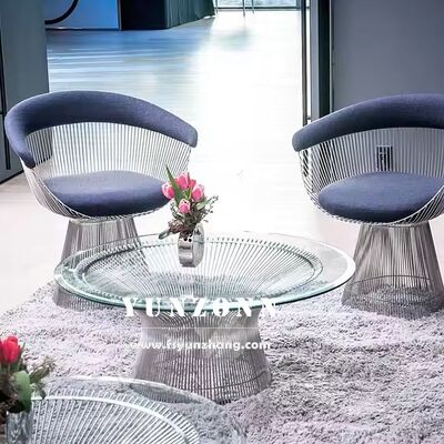 İyi fiyat Lüks Orta Yüzyıl Moderni Vurgulu Yuvarlak Platner Sehpa Temperli Cam Üstlü Metal Tel Ayaklı çevrimiçi