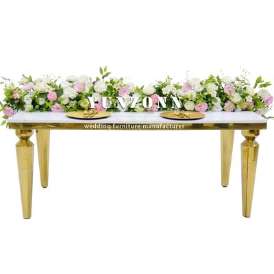 İyi fiyat Modern Dikdörtgen Venus Altın Yemek Masası, Şeffaf Cam Üst ve Paslanmaz Çelik Çerçeveli, Etkinlikler ve Ziyafetler İçin çevrimiçi