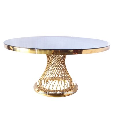 İyi fiyat Düğün için Lüks Mobilya Etkinlik Partisi Altın Paslanmaz Çelik Cam Balık Ağı Yuvarlak Banket Salonu Masaları çevrimiçi
