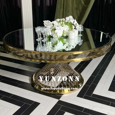 İyi fiyat Modern Paslanmaz Çelik Yemek Masası, Temperli Cam ve Metal Ayaklı, Oteller ve Düğünler İçin Açık Hava Etkinlikleri çevrimiçi