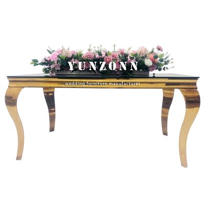 İyi fiyat Avrupa Tarzı Yemek Masası Takımı Toptan Satış Banketler veya Oteller için Paslanmaz Çelikle Modern Siyah Tempered Cam çevrimiçi