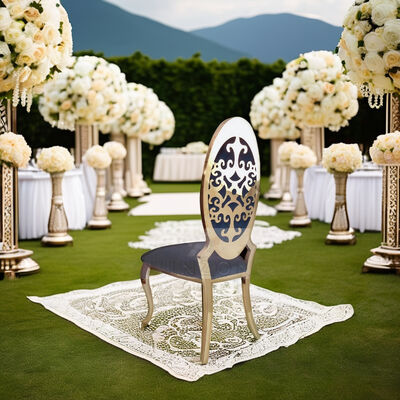 İyi fiyat Lüks Klasik Yüksek Sırt Yemek Sandalyeleri Altın Paslanmaz Çelik Çerçeve Çizilmiş Çiçek Sırt Düğünler Daireler Oteller Etkinlikler çevrimiçi