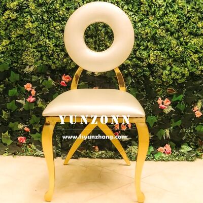 İyi fiyat Yüksek Kaliteli Modern Altın Yemek Sandalyesi Banketler ve Restoranlar için Paslanmaz Çelikle Yuvarlak Sırt çevrimiçi